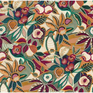 Casamance|Wallpaper Mexican brown Tehuana flowers|High-End
