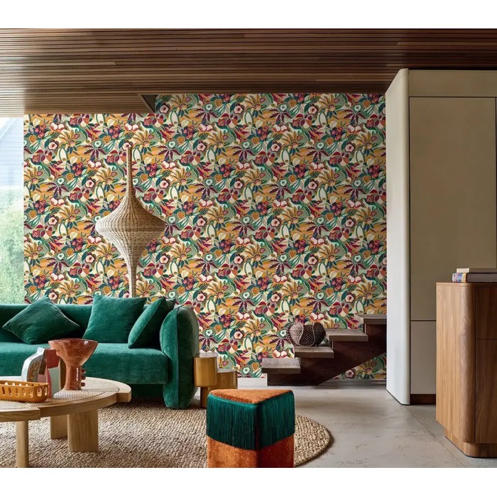 Casamance|Mexikanische Tapete bunt Tehuana-Blumen|Hochwertige