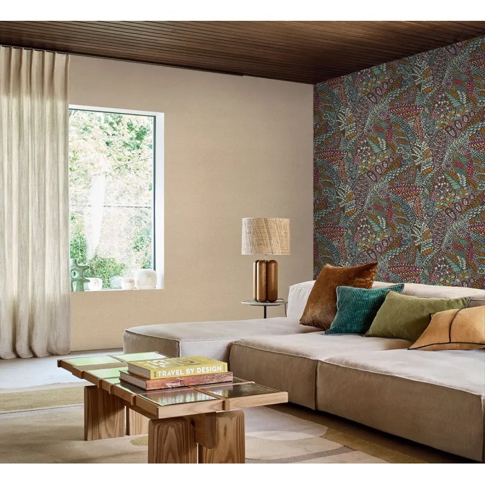 Papel pintado mexicano multicolor flores y hojas geométricas - Casamance Casa Azul 76310610