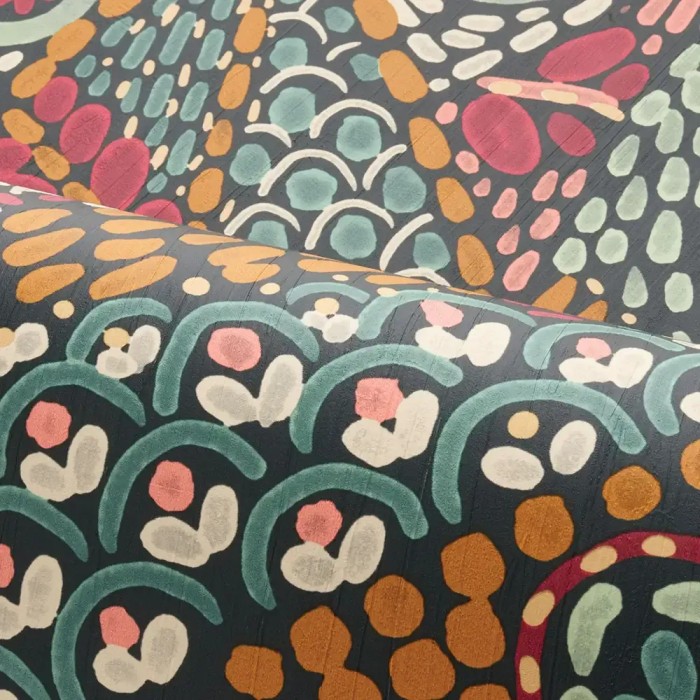 Casamance|Papier peint mexicain multicolore fleurs et feuilles géométriques|Haut Gamme