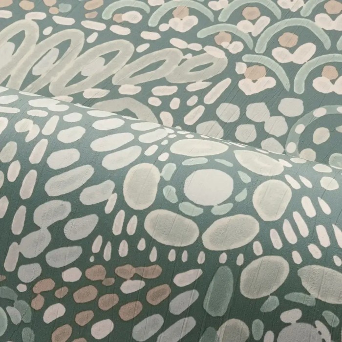 Casamance|Mexikanische Tapete grün Blumen und geometrische Blätter|Hochwertige