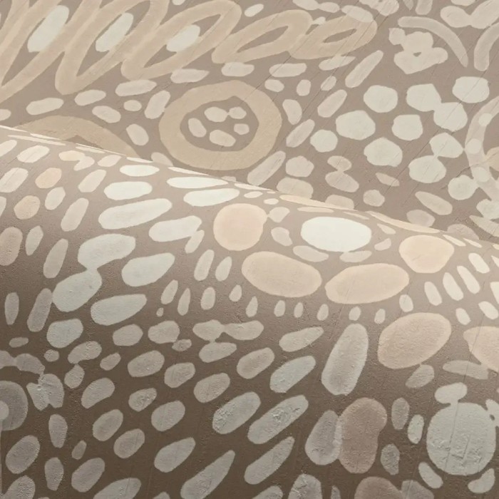 Casamance|Papel pintado mexicano marrón flores y motivos geométricos|Papel Pintado