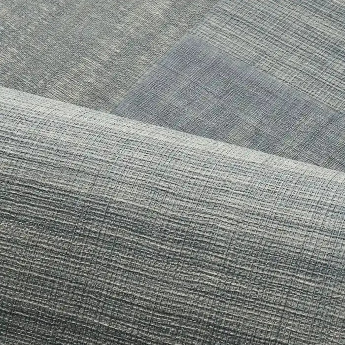 Casamance|Papier peint ethnique gris bleuté patchwork textile|Haut Gamme
