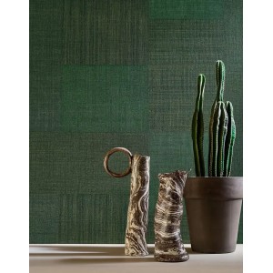 Casamance|Wallpaper ethnic almond green textile patchwork|Checkered 2