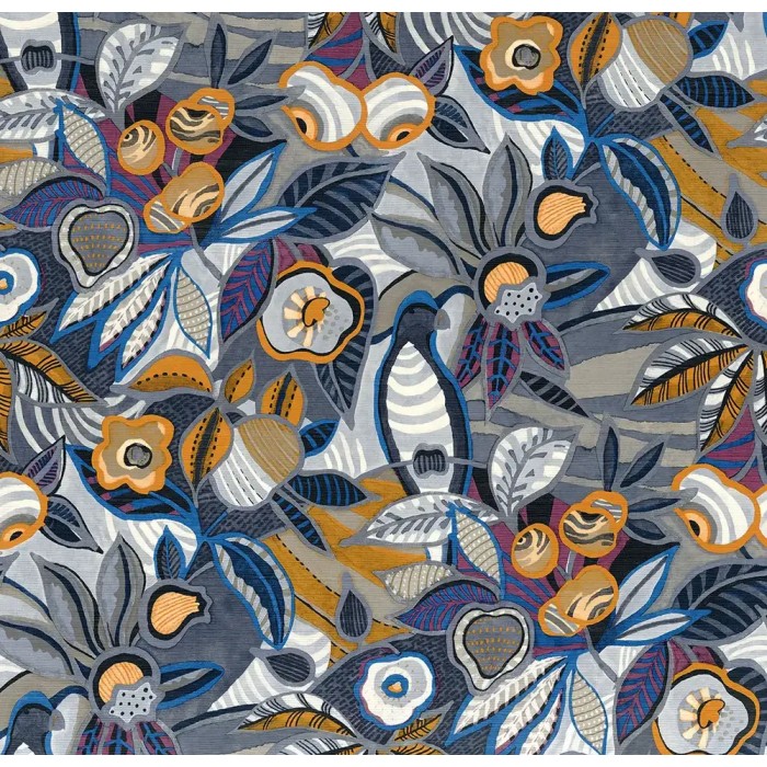 Casamance|Mexikanische Tapete braun Tehuana-Blumen|Hochwertige