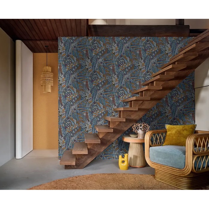 Casamance|Papel pintado mexicano marrón flores y motivos geométricos|Papel Pintado