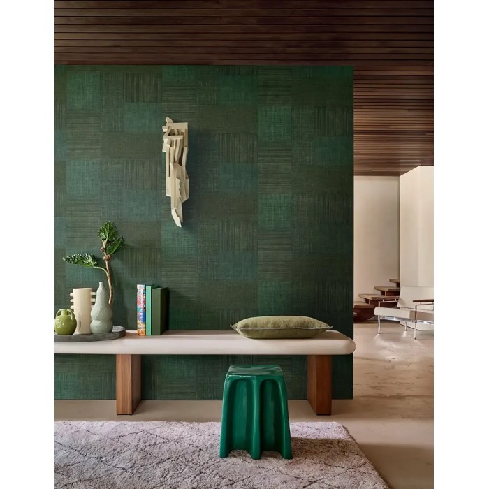 Casamance|Wallpaper ethnic almond green textile patchwork|Checkered