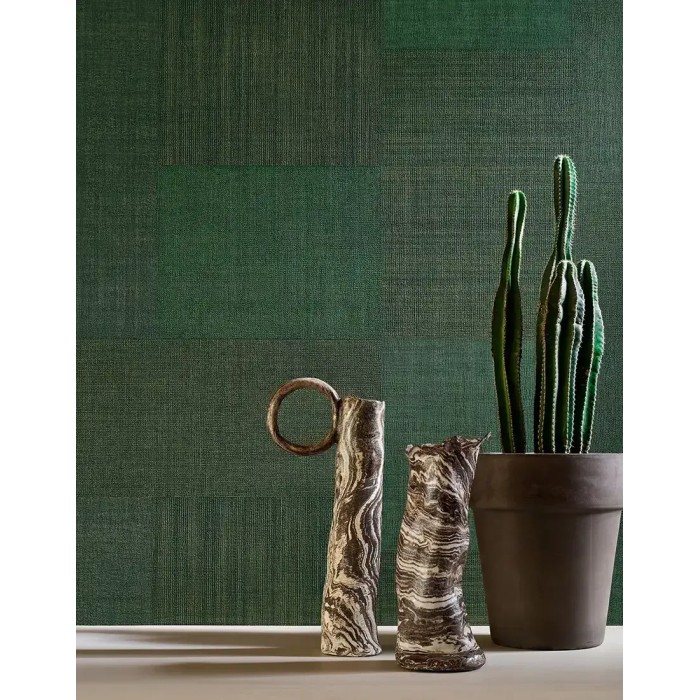 Casamance|Papier peint ethnique gris bleuté patchwork textile|Haut Gamme