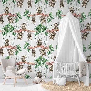 Casadeco|Papier peint enfant montgolfières blanc et bleu|Enfants