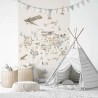Marburg|Mural infantil mapamundi beige con aviones y animales|Murales de Pared