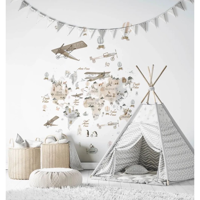Marburg|Mural infantil mapamundi blanco de aventuras|Murales de Pared