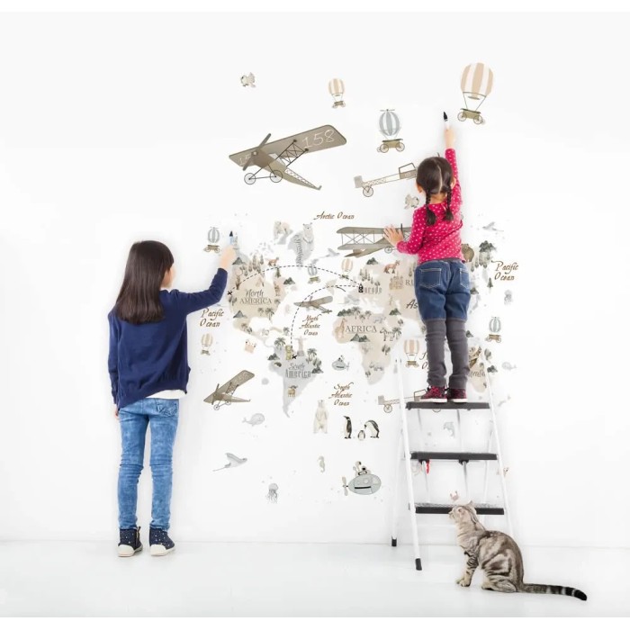 Marburg|Kinderwandbild weiße Weltkarte Abenteuer|Wandbild