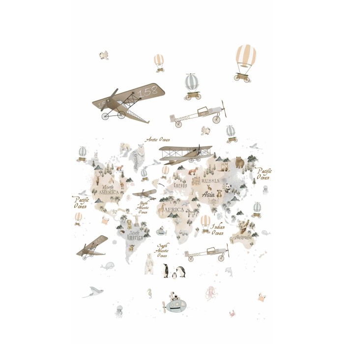 Marburg|Mural infantil mapamundi blanco de aventuras|Murales de Pared