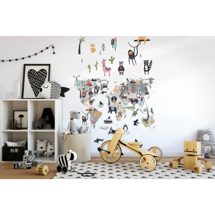 Mural infantil mapamundi de animales - Marburg Kids Walls 45875