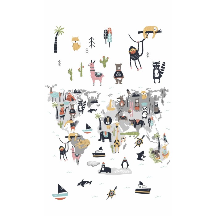 Mural infantil mapamundi de animales - Marburg Kids Walls 45875