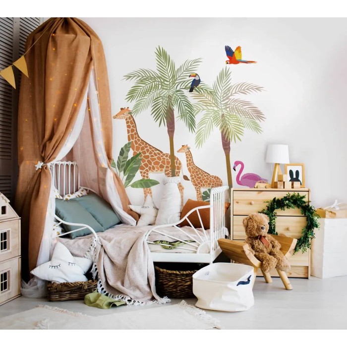 Marburg|Kids mural giraffes and tropical birds with palms|Wallmurals