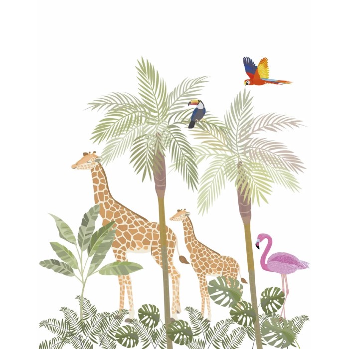 Marburg|Kinderwandbild Giraffen und tropische Vögel mit Palmen|Wandbild