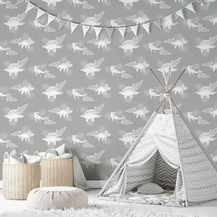 Marburg|Papel pintado infantil dinosaurios gris|Infantil