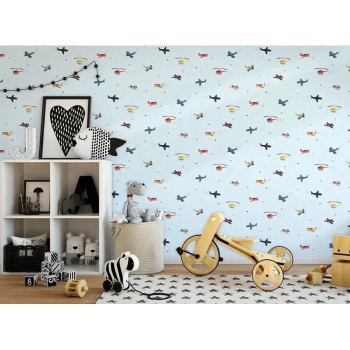 Marburg|Wallpaper children's blue airplanes and helicopters|Children's