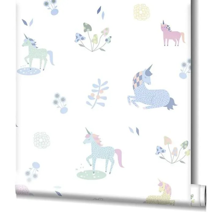 Marburg|White children's wallpaper with unicorns and flowers|Children's