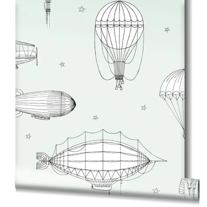 Papel pintado infantil verde pastel globos aerostáticos - Marburg Kids Walls 45825