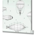 Marburg|Papel pintado infantil verde pastel globos aerostáticos|Infantil