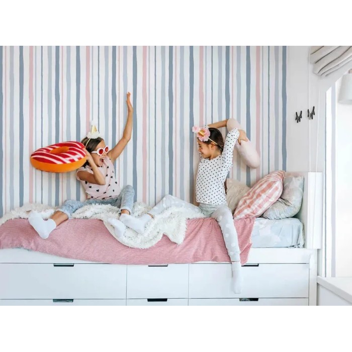 Marburg|Papier peint enfant tons pastel rayures bleues et roses|Enfants