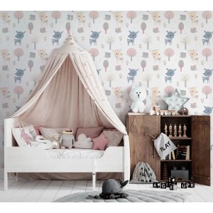 Casadeco|Kids wallpaper Toile de Jouy cottages white and red|Children's 2