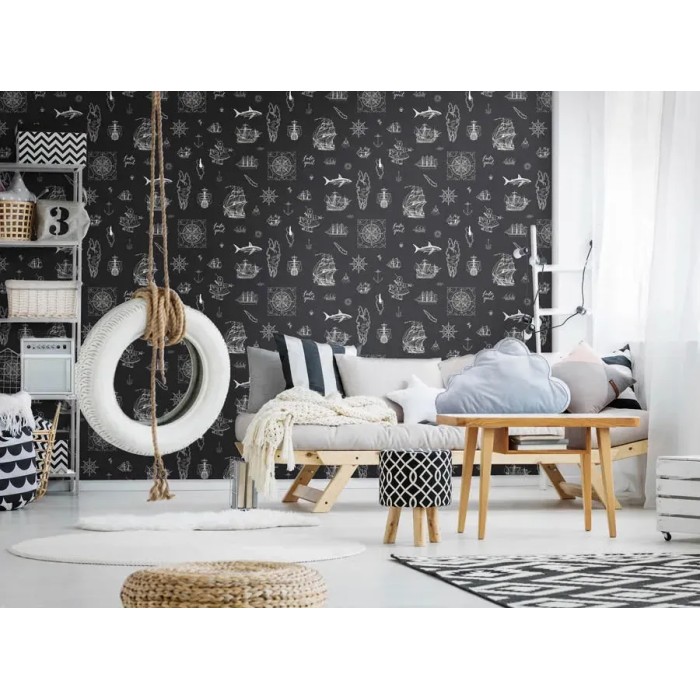Marburg|Papel pintado motivos marineros negro|Infantil