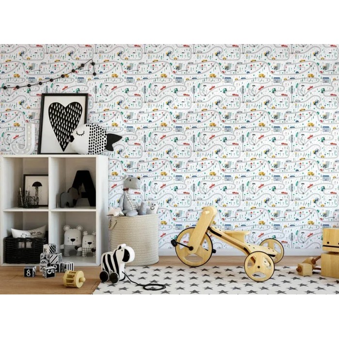 Marburg|Papel pintado infantil multicolor coches en la ciudad|Infantil