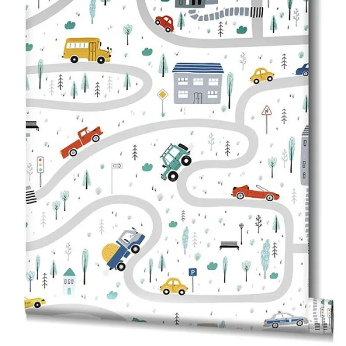 Marburg|Multicolor children's wallpaper with cars in the city|Children's