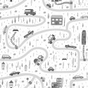 Marburg|Graue Kinder Tapete mit Autos in der Stadt|Kindertapete