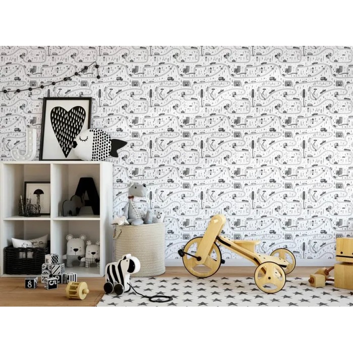 Marburg|Papel pintado infantil gris coches en la ciudad|Infantil