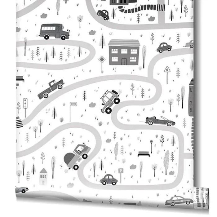 Marburg|Gray children's wallpaper with cars in the city|Children's