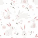 Marburg|Watercolor bunnies children's wallpaper in white and pink|Children's