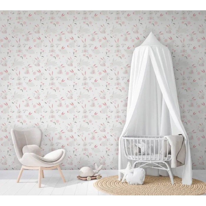 Marburg|Papel pintado infantil conejitos acuarela blanco y rosa|Infantil