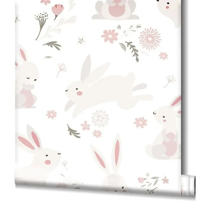 Marburg|Aquarell-Hasen Kinder-Tapete in Weiß und Rosa|Kindertapete