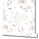 Marburg|Papier Peint pour enfants, lapins aquarelle blanc et rose|Enfants