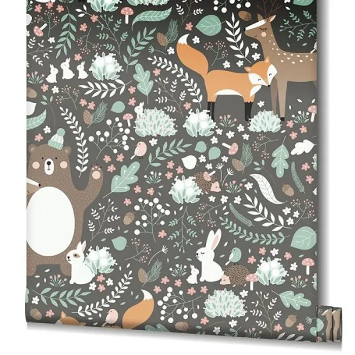 Papel pintado infantil gris zorros, ciervos, osos - Marburg Kids Walls 45870