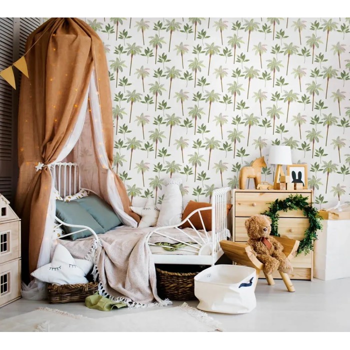 Marburg|White children's wallpaper with tropical palm trees|Children's