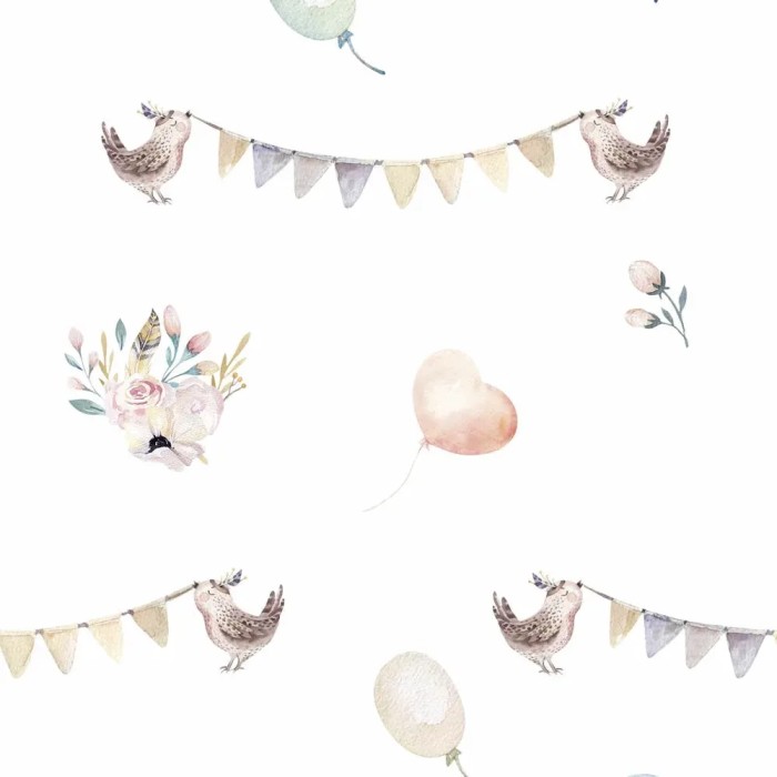 Marburg|Papel pintado infantil blanco globos y guirnaldas acuarela|Papel Pintado