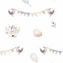 Marburg|Papel pintado infantil blanco globos y guirnaldas acuarela|Papel Pintado