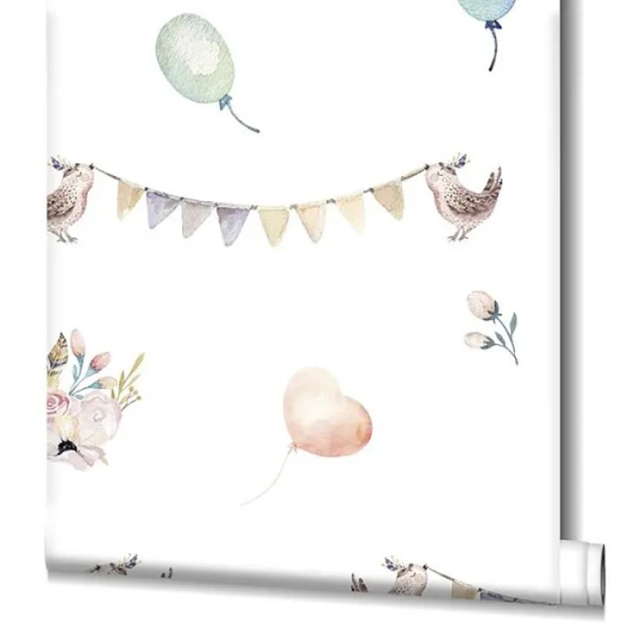 Marburg|Papel pintado infantil blanco globos y guirnaldas acuarela|Papel Pintado