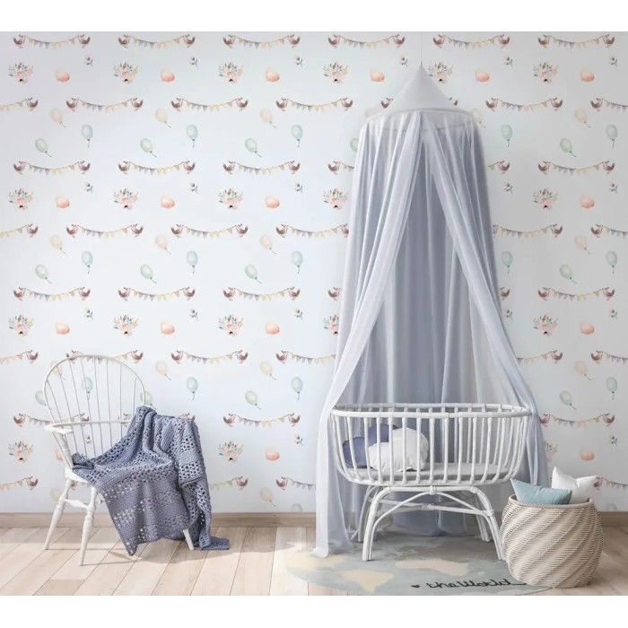 Papel pintado infantil azul pastel globos y guirnaldas - Marburg Kids Walls 45892