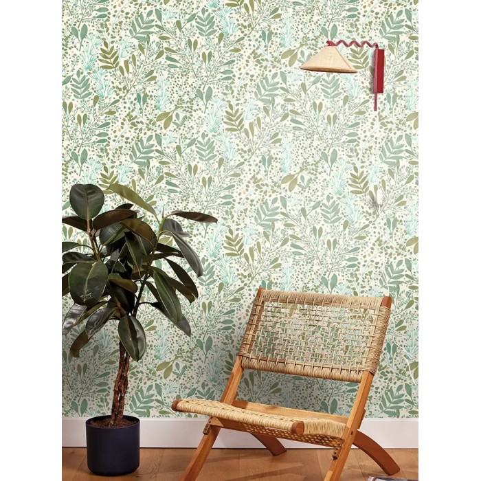 Caselio|Papel pintado acuarela de flores verde pastel|Escandinavo