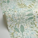 Caselio|Papel pintado acuarela de flores verde pastel|Escandinavo