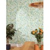 Caselio|Green and mauve watercolor floral wallpaper|Wallpaper