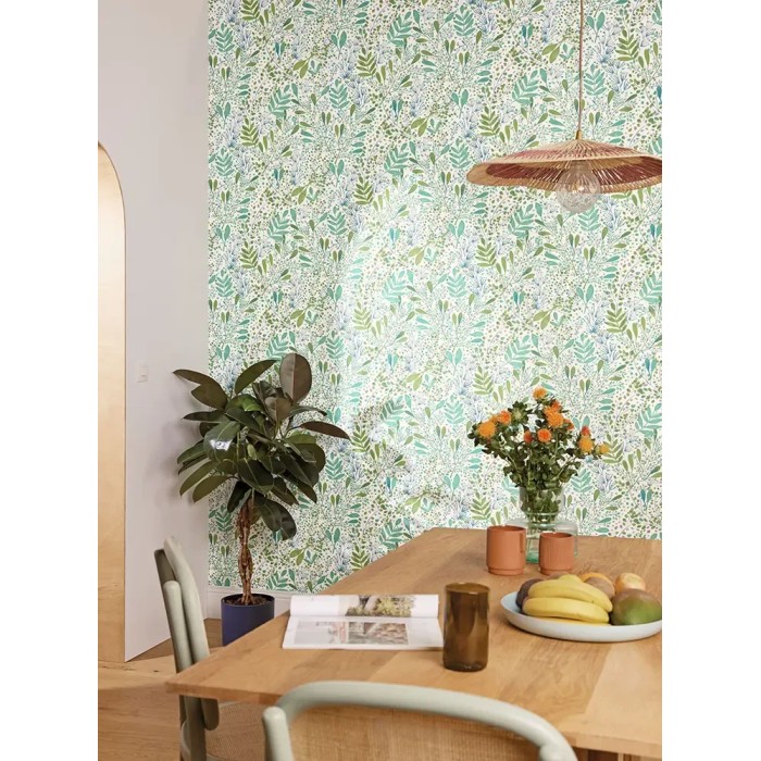 Papel pintado floral efecto acuarela verde y malva - Caselio Green Life 2 101690746