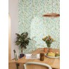 Caselio|Papel pintado floral efecto acuarela verde y malva|Papel Pintado