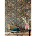 Caselio|Papel pintado floral multicolor con fondo negro|Papel Pintado